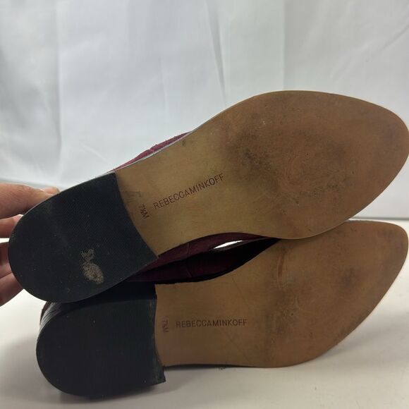 Rebecca Minkoff Jacy Suede Leather Burgundy Pointed Toe Women’s Ankle Boots - Picture 13 of 16